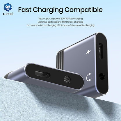 Audio Adapter Lightning - Lightning / 3.5mm Lito LA04L, Crni