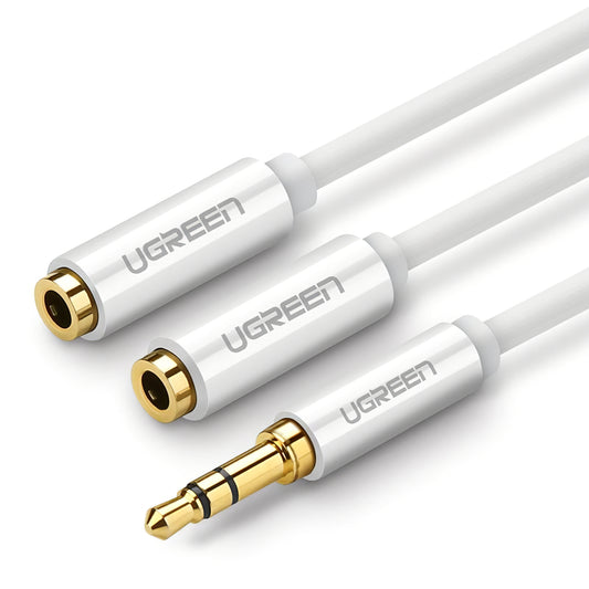 Audio Splitter Adapter 3.5mm - 2 x 3.5mm UGREEN AV123 2in1, 0.25m, Bijeli