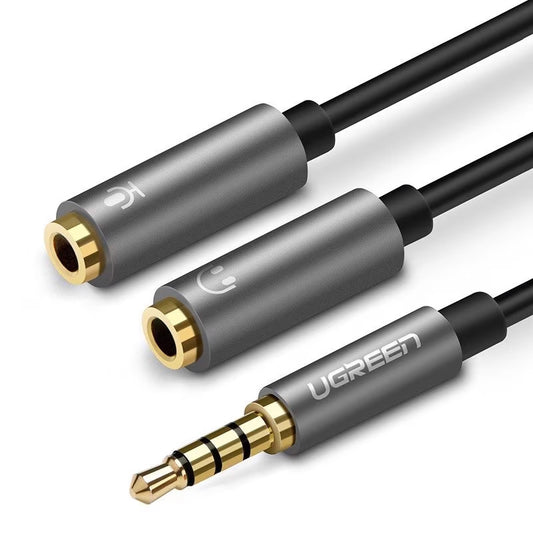 Audio adapter 3.5mm - 2 x 3.5mm UGREEN AV141, 0.2m, sivi