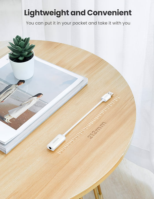 Audio Adapter UGREEN US206, USB-A - 3.5mm, Bijeli