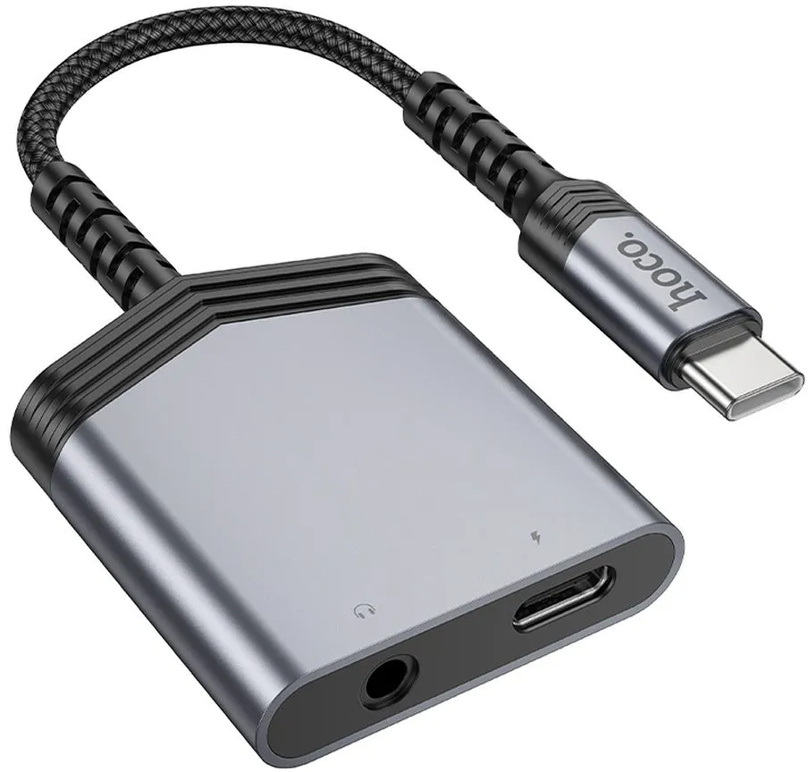 Audio adapter USB-C - USB-C / 3.5mm HOCO LS39, Crni