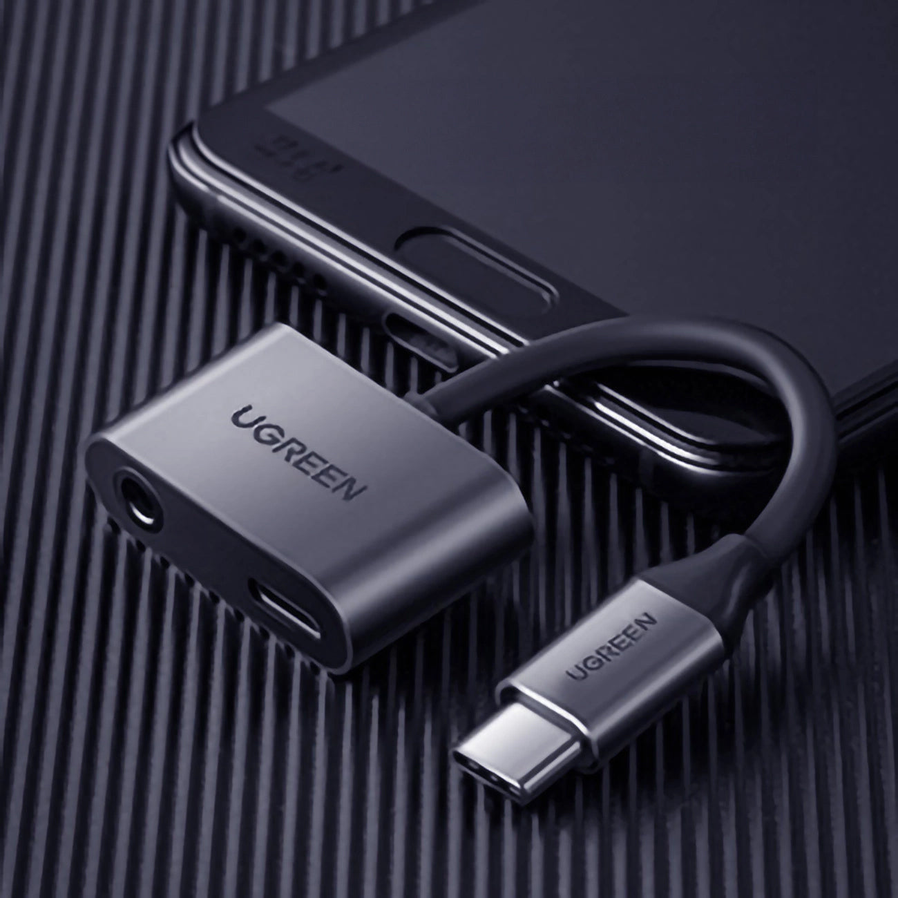 Audio adapter USB-C - 3.5mm / USB-C UGREEN CM193, sivi