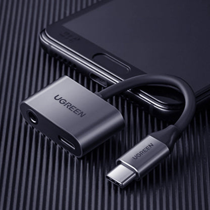 Audio adapter USB-C - 3.5mm / USB-C UGREEN CM193, sivi
