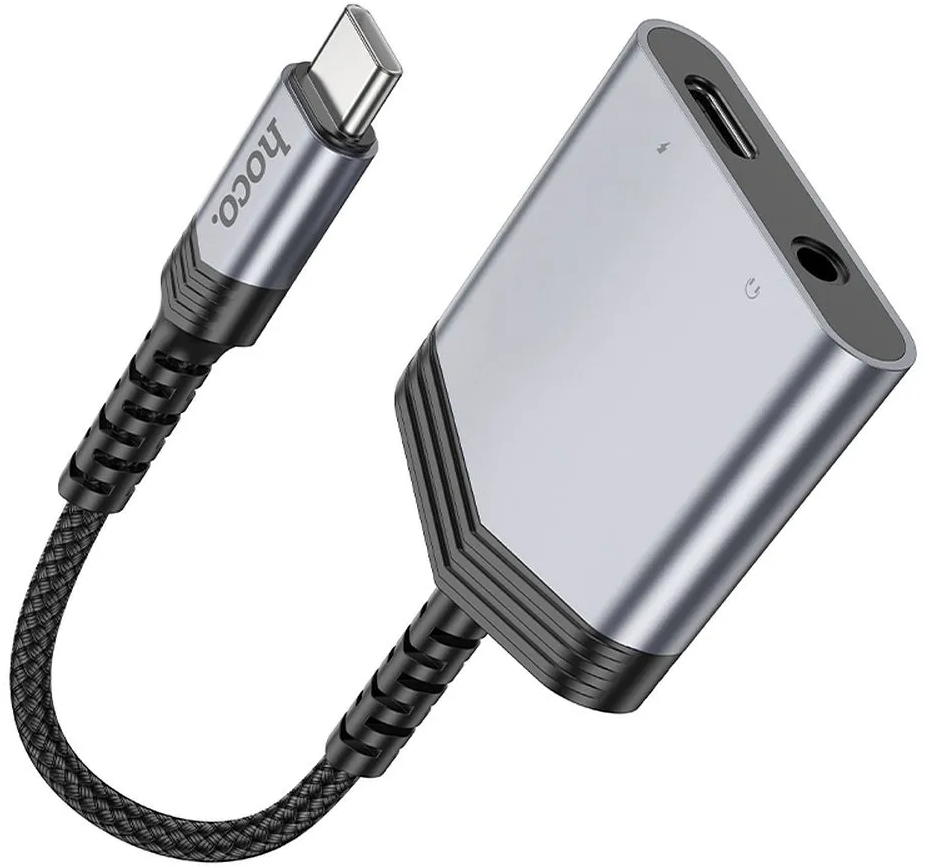 Audio adapter USB-C - USB-C / 3.5mm HOCO LS39, Crni