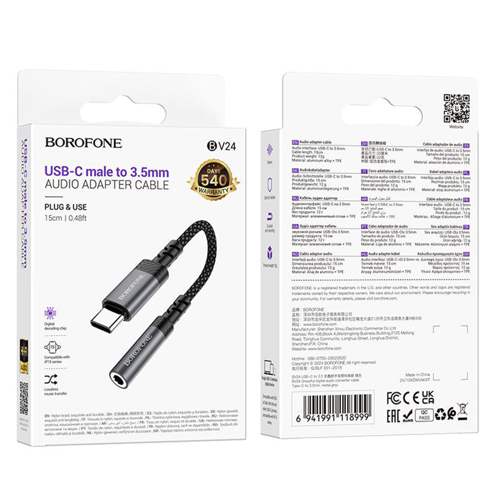 USB-C audio adapter - 3.5mm Borofone BV24, Siva
