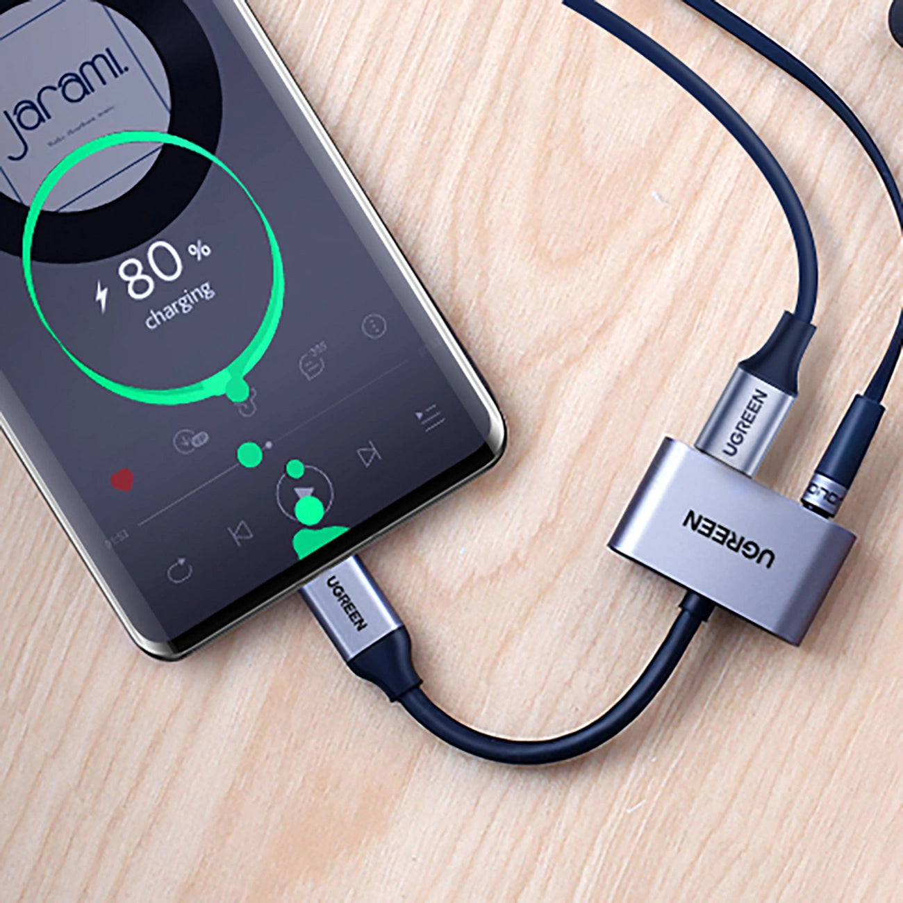 Audio adapter USB-C - 3.5mm / USB-C UGREEN CM193, sivi