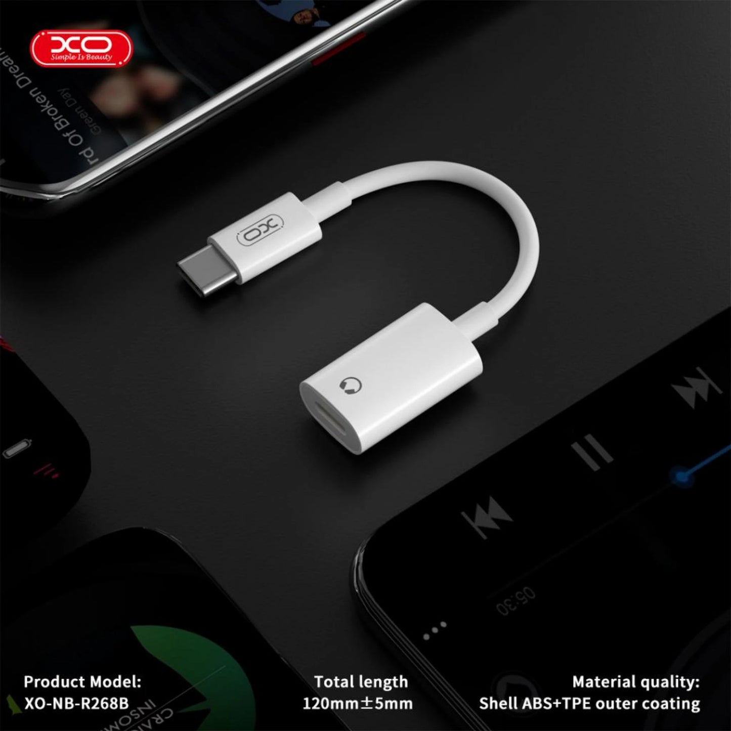Audio Adapter USB-C - Lightning XO Design NB-R268B, Bijeli