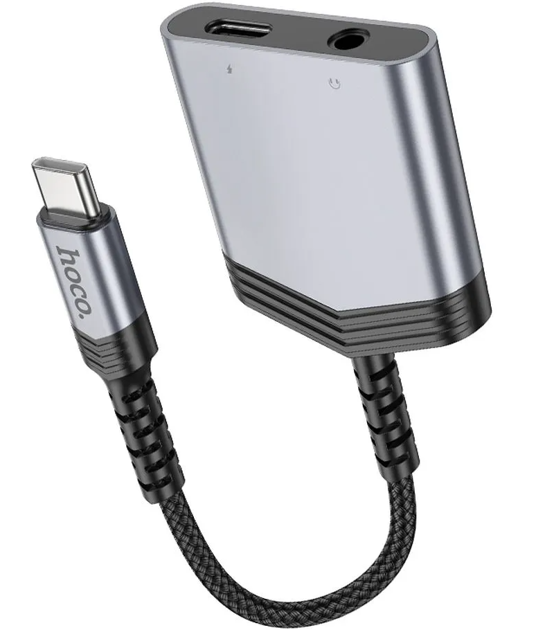 Audio adapter USB-C - USB-C / 3.5mm HOCO LS39, Crni