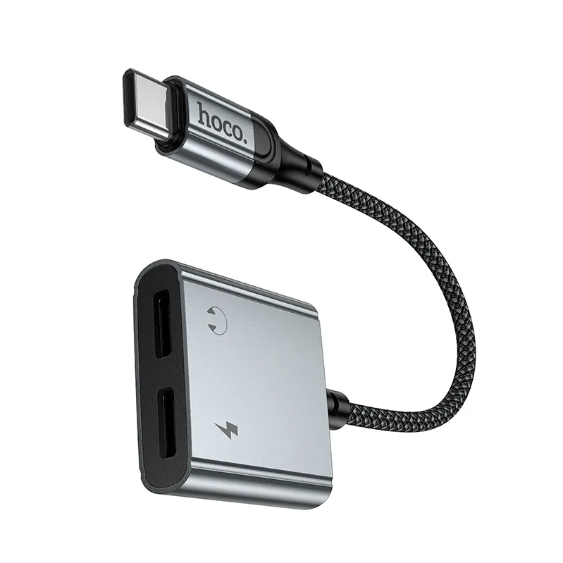 USB-C audio adapter - USB-C / USB-C HOCO UPA34A, siva