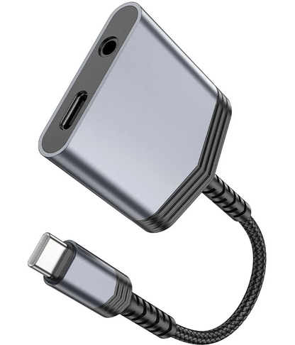 Audio adapter USB-C - USB-C / 3.5mm HOCO LS39, Crni