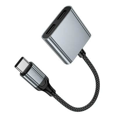 USB-C audio adapter - USB-C / USB-C HOCO UPA34A, siva