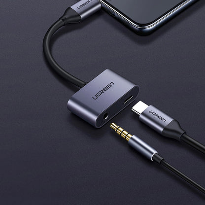 Audio adapter USB-C - 3.5mm / USB-C UGREEN CM193, sivi