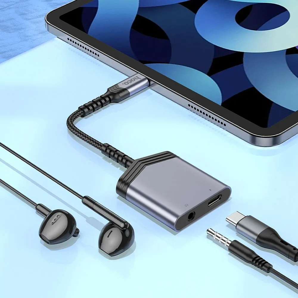 Audio adapter USB-C - USB-C / 3.5mm HOCO LS39, Crni