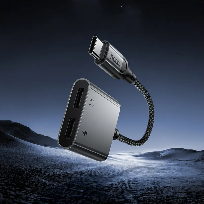 USB-C audio adapter - USB-C / USB-C HOCO UPA34A, siva