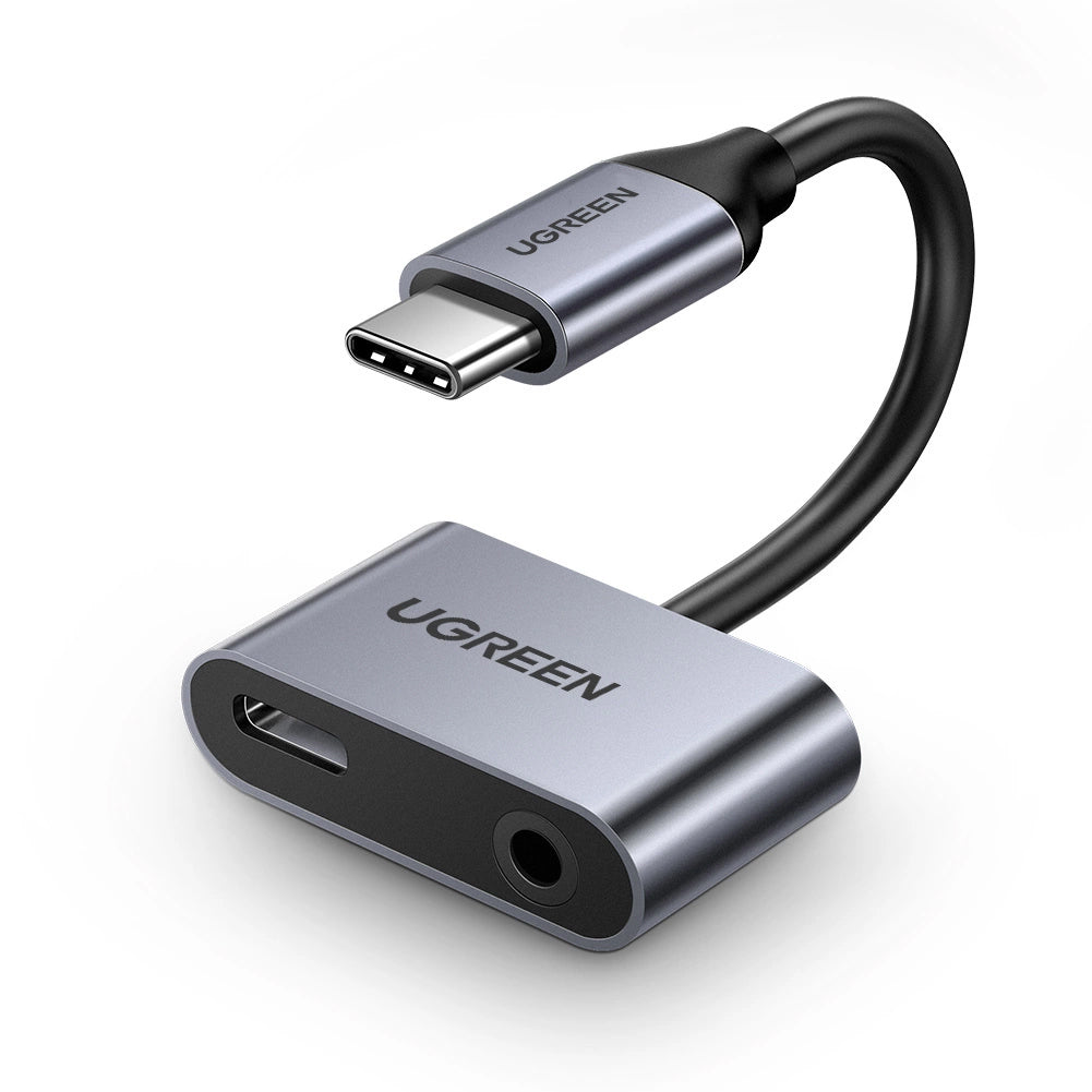 Audio adapter USB-C - 3.5mm / USB-C UGREEN CM193, sivi