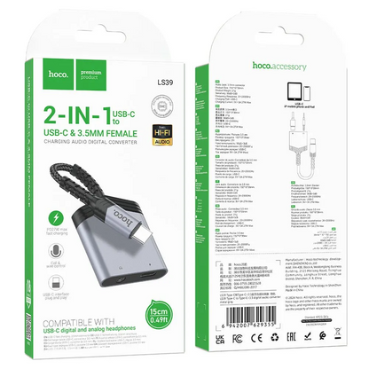 Audio adapter USB-C - USB-C / 3.5mm HOCO LS39, Crni