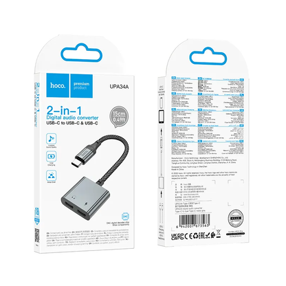 USB-C audio adapter - USB-C / USB-C HOCO UPA34A, siva