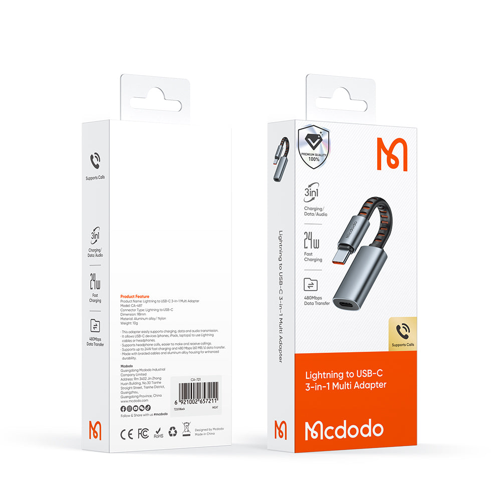 Audio adapter USB-C - Lightning McDodo CA-4870, Sivi