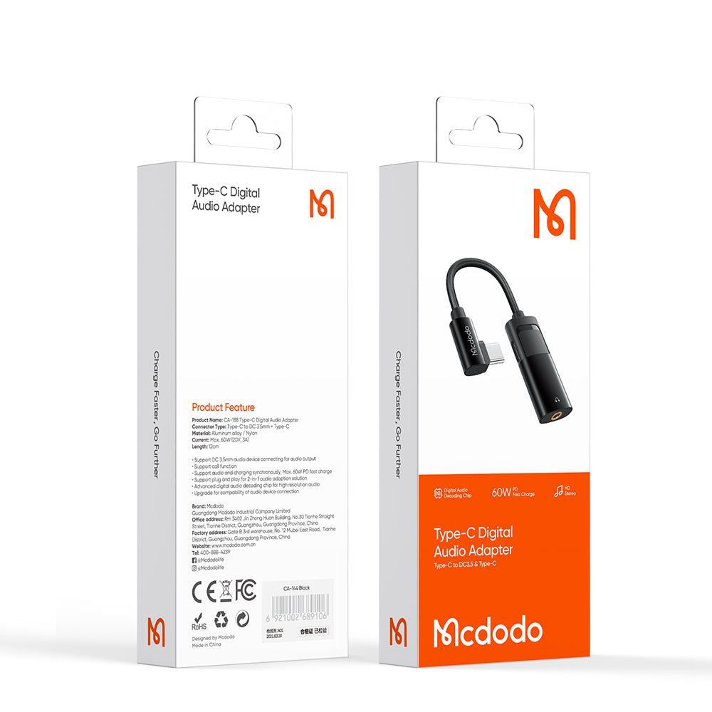 Audio adapter USB-C - USB-C / 3.5mm McDodo CA-1880, Crni