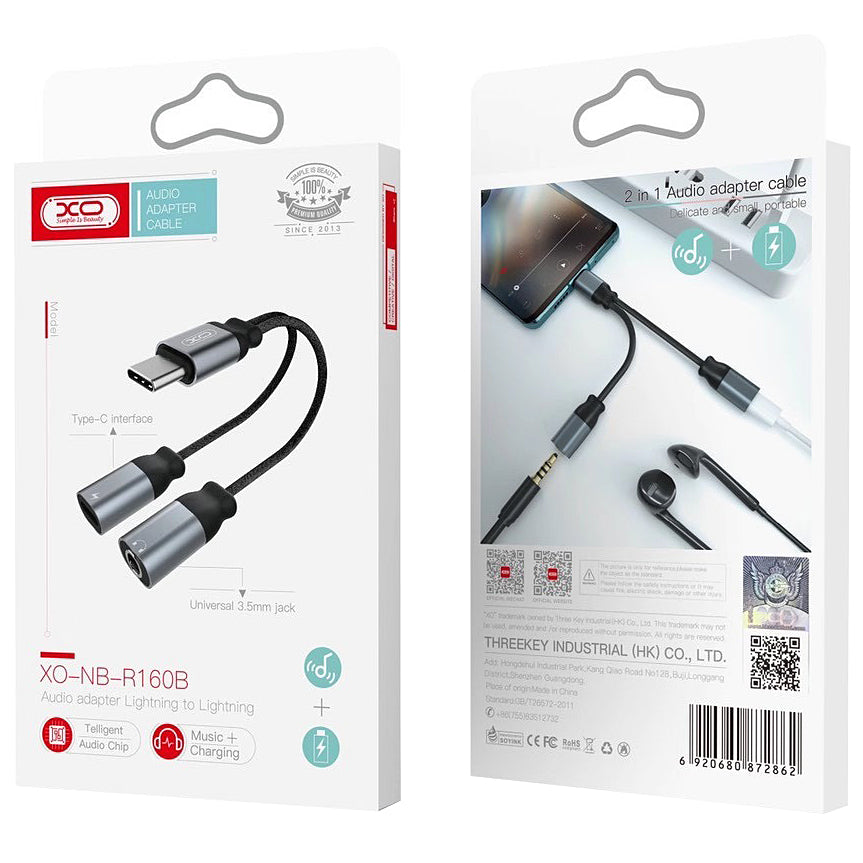 Audio adapter USB-C - USB-C / 3.5mm XO Design NBR160B, Crni