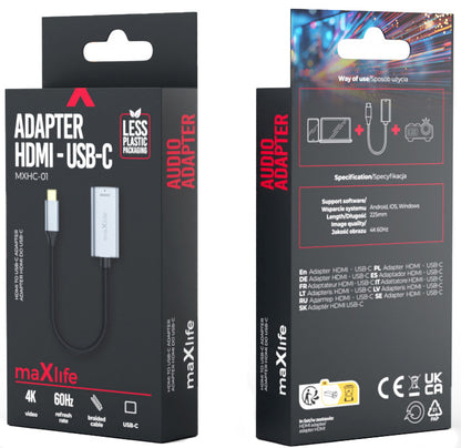 Audio i Video Adapter USB-C - HDMI MaXlife MXHC-01, Sivi