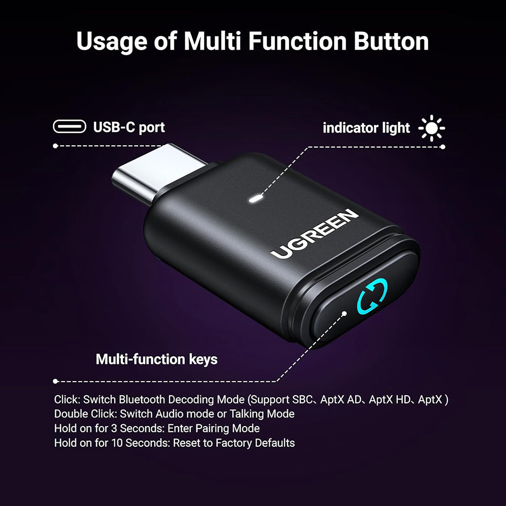 Bluetooth USB-C adapter UGREEN BT501, Crni