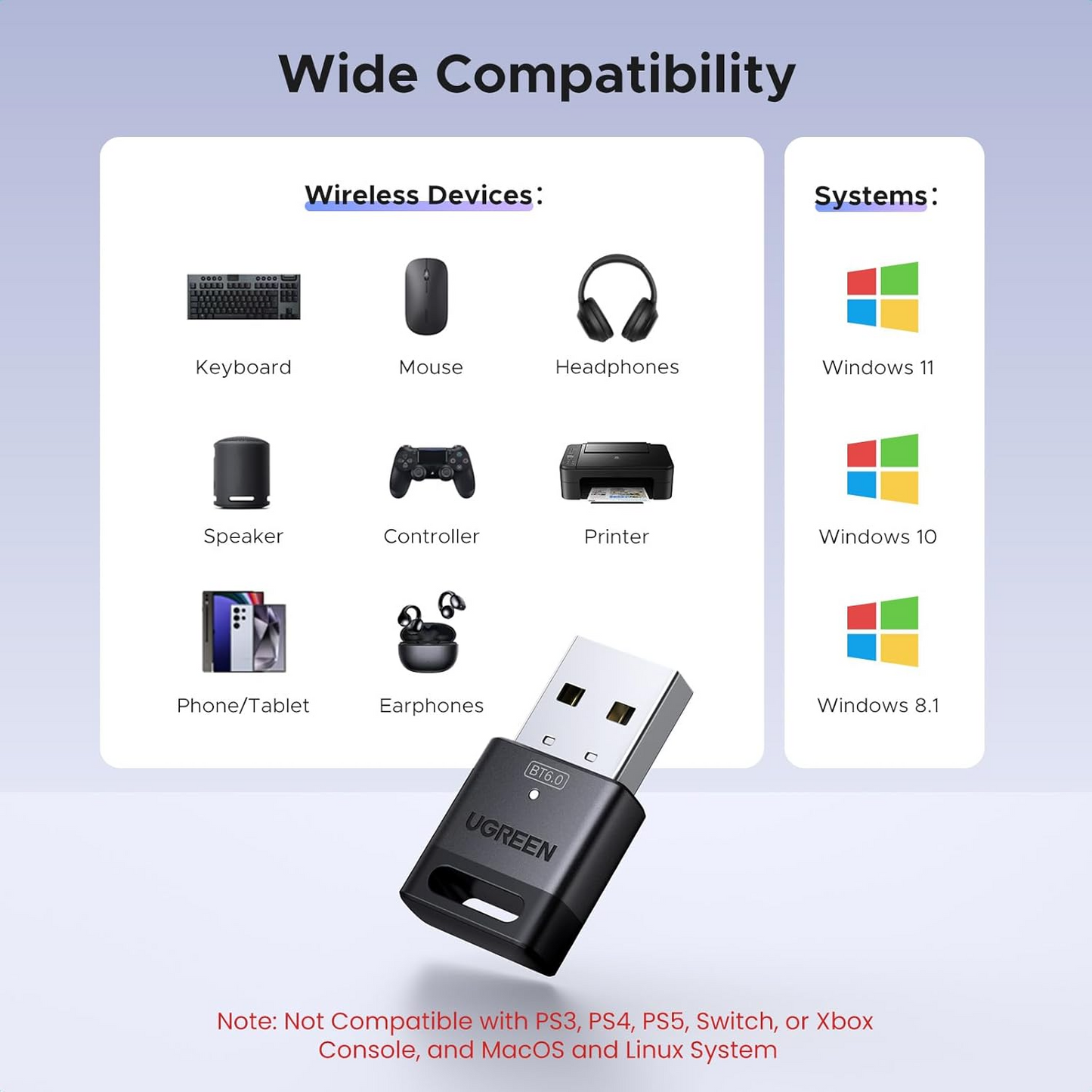 Bluetooth USB adapter UGREEN CM748 (75073), Crni