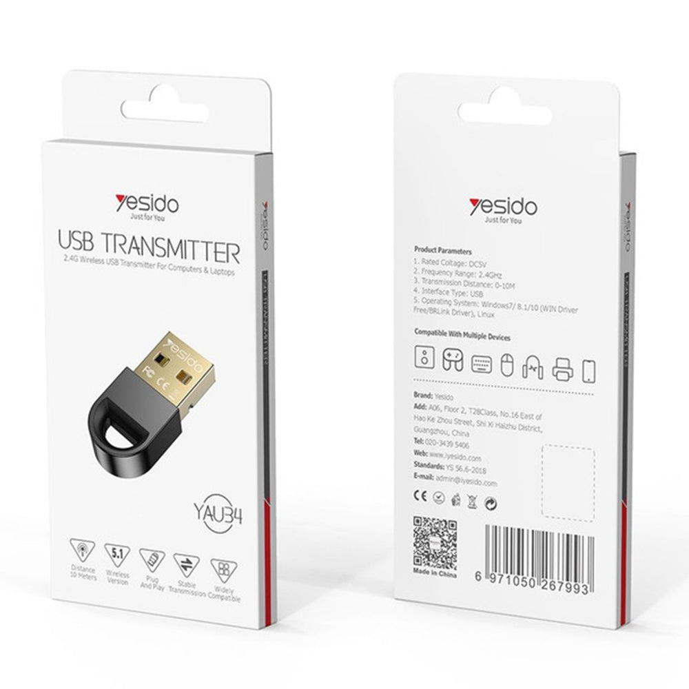 Bluetooth USB adapter Yesido YAU34, Crni