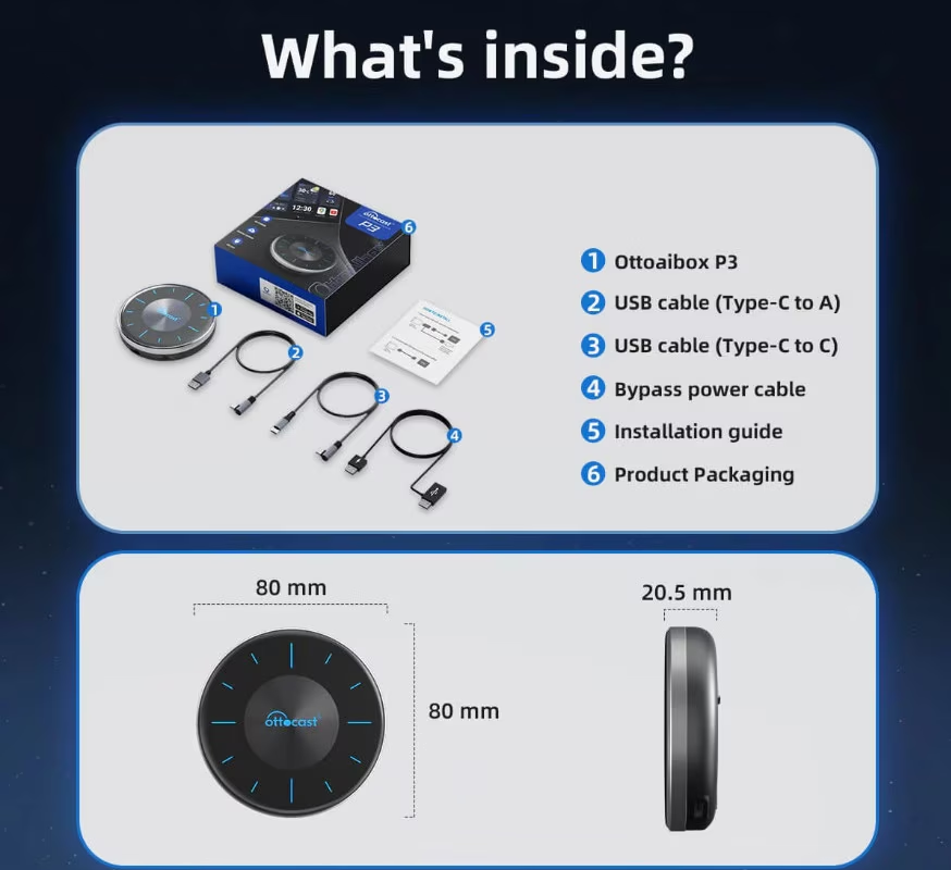 Bežični adapter Carplay / Android Auto Ottocast OttoAibox P3 za Apple iPhone / Android Series PCS46