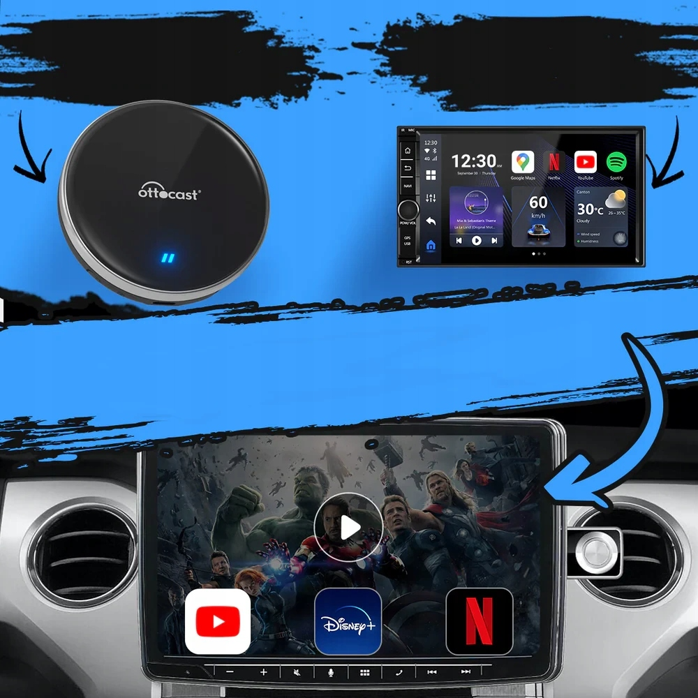 Adaptor Carplay / Android Auto Wireless Ottocast OttoAibox P3 Lite za Apple iPhone / Android seriju