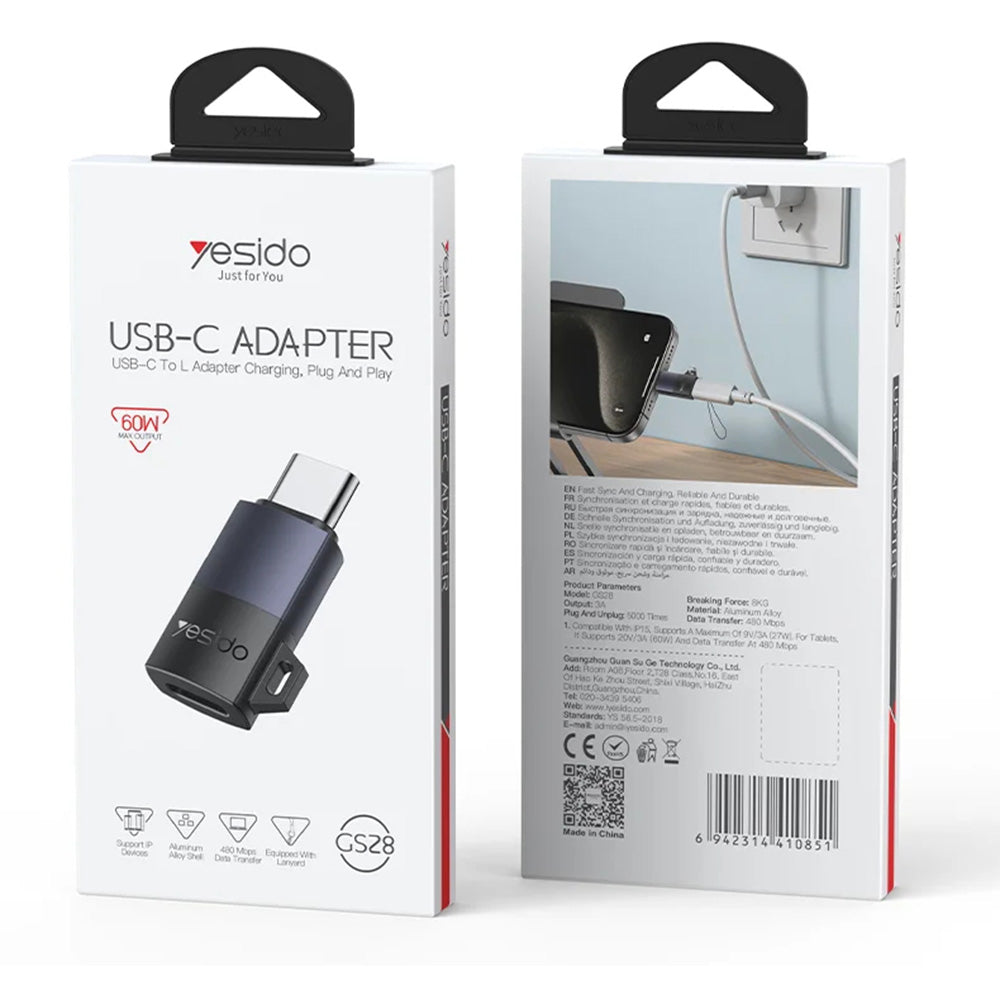 Adapter za podatke i punjenje Lightning - USB-C Yesido GS28, Sivi