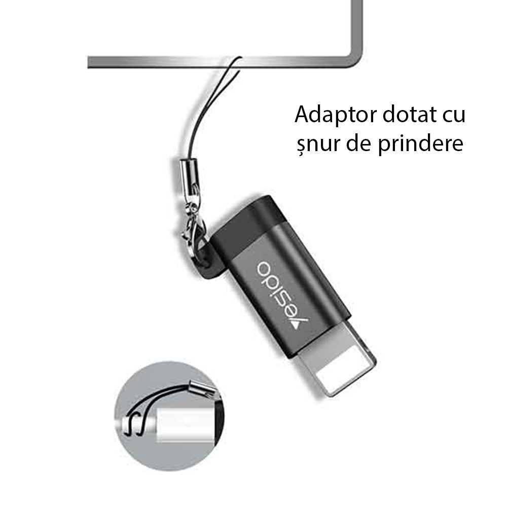 Adapter za podatke i punjenje microUSB - Lightning Yesido GS05, Crni