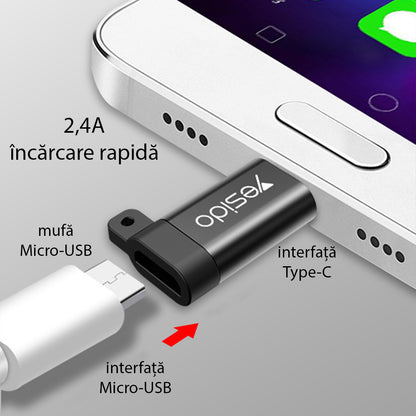 Adaptor za podatke i punjenje microUSB - USB-C Yesido GS04, Crni