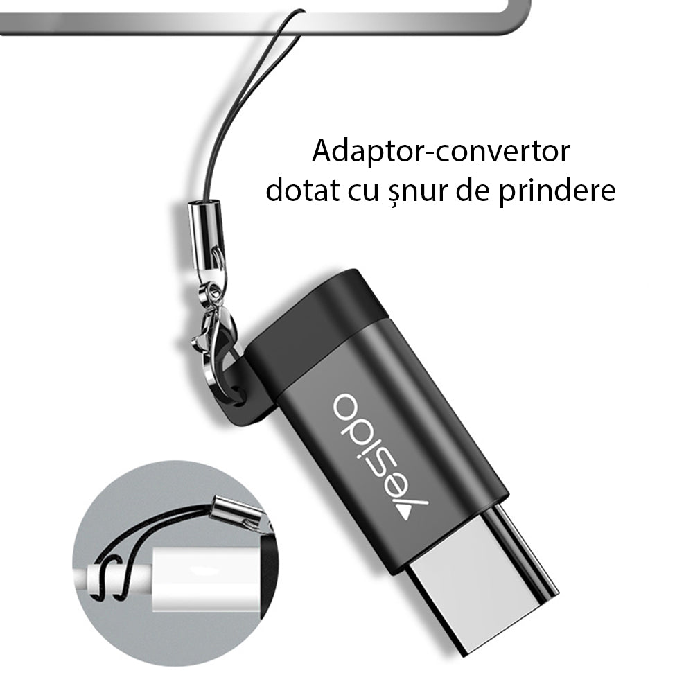 Adaptor za podatke i punjenje microUSB - USB-C Yesido GS04, Crni