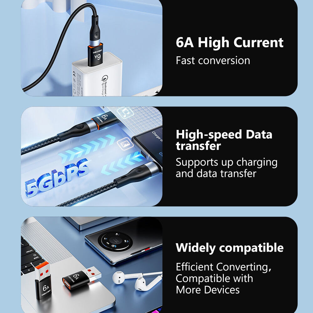 Adapter za podatke i punjenje USB-C - USB-A Techsuit A5 HyperPort, Crno Narančasta