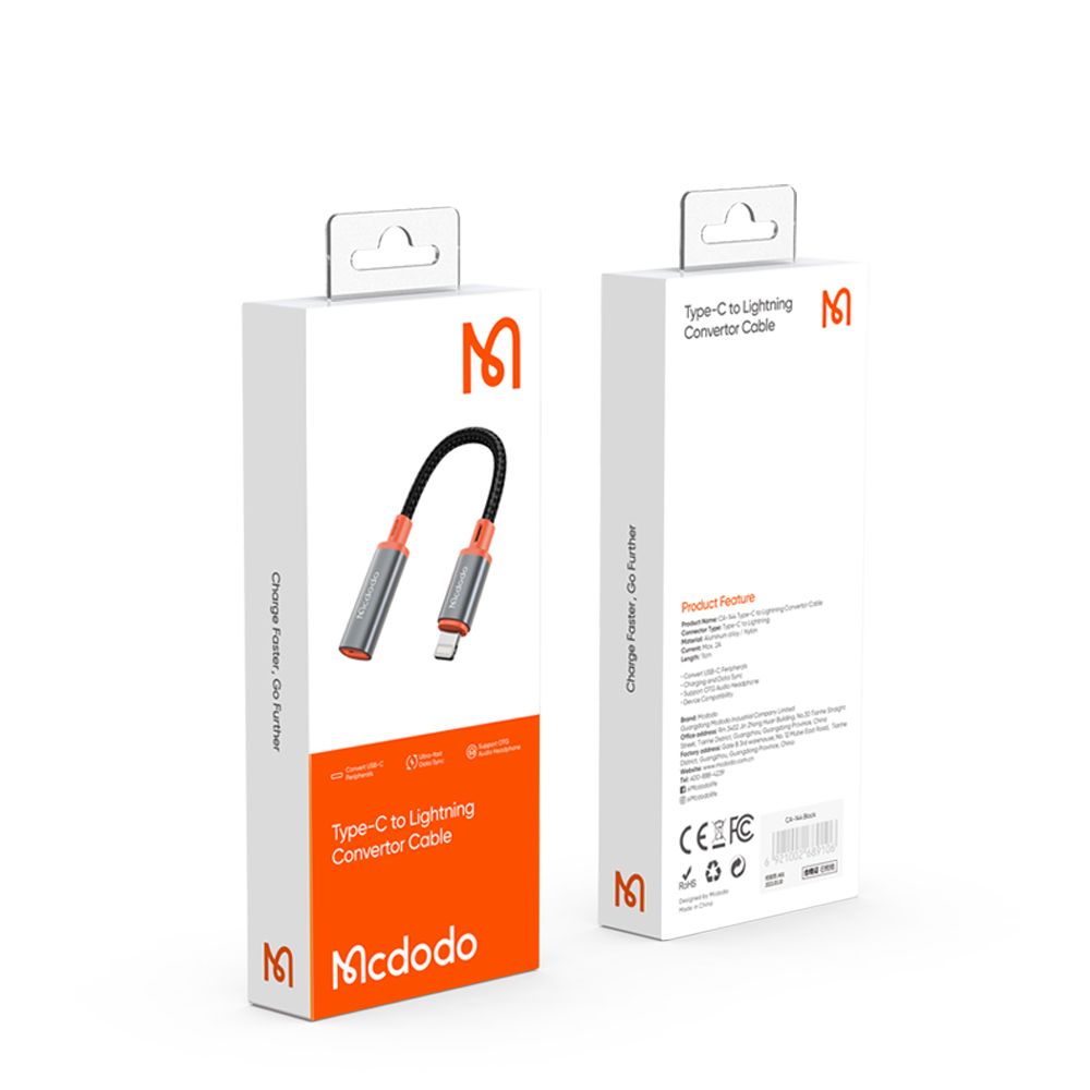 Adapter za podatke i punjenje USB-C - Lightning McDodo CA-1440, Crni