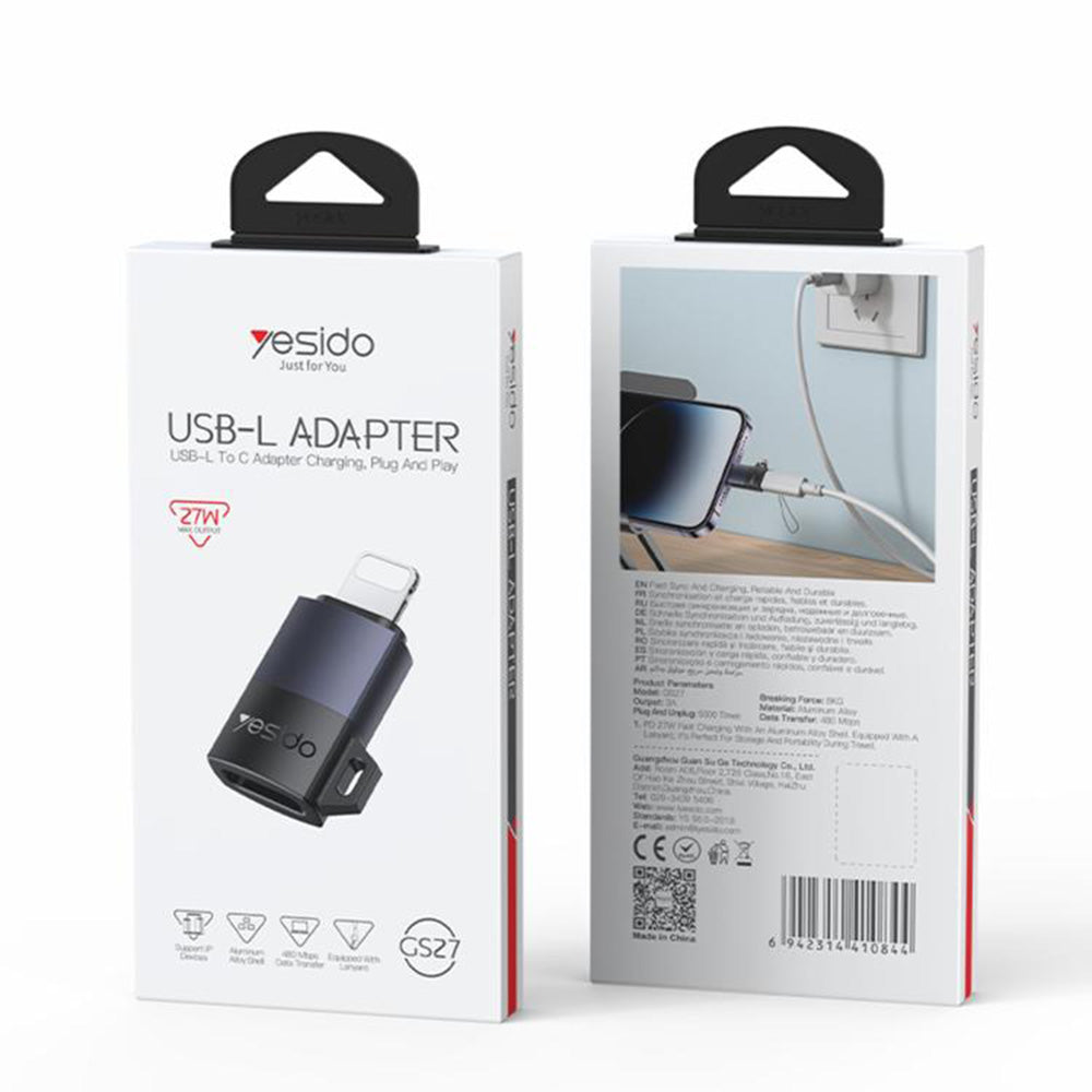 Adapter za podatke i punjenje USB-C - Lightning Yesido GS27, Sivi