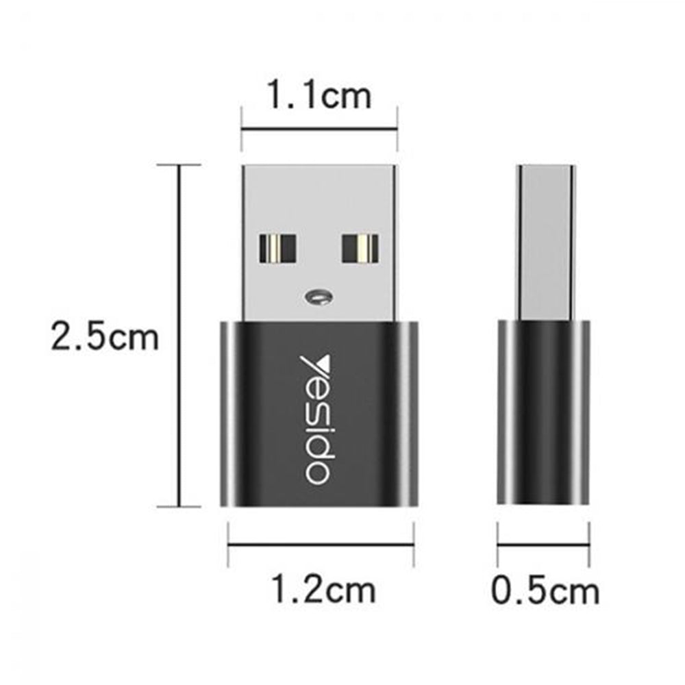 Adapter za podatke i punjenje USB-C - USB-A Yesido GS09, Crni