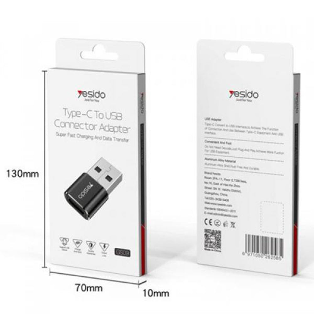 Adapter za podatke i punjenje USB-C - USB-A Yesido GS09, Crni