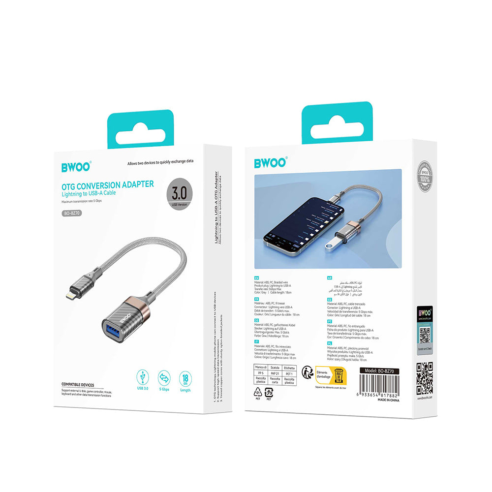 OTG adapter Lightning - USB-A BWOO BZ70, Sivi