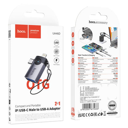 OTG Lightning / USB-C - USB-A HOCO UA46D adapter, Siva