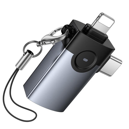 OTG Lightning / USB-C - USB-A HOCO UA46D adapter, Siva