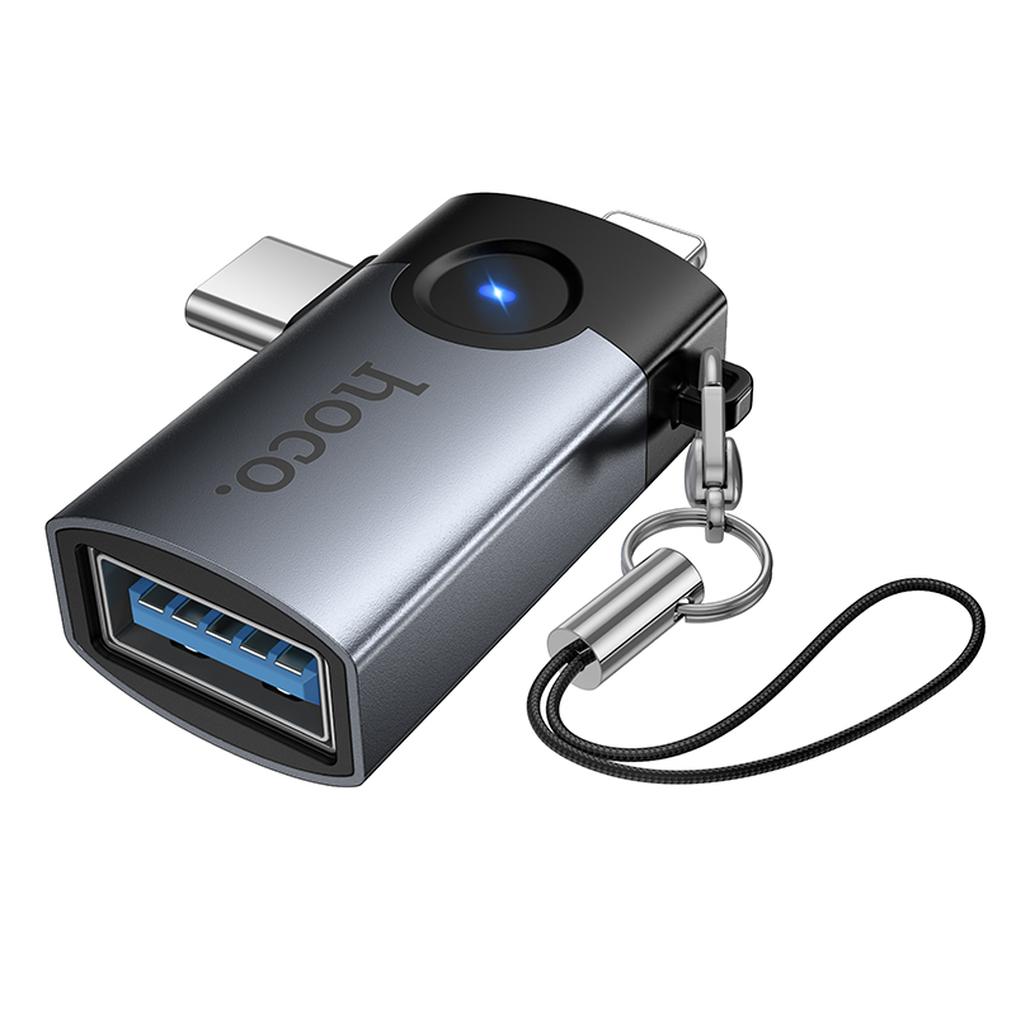 OTG Lightning / USB-C - USB-A HOCO UA46D adapter, Siva