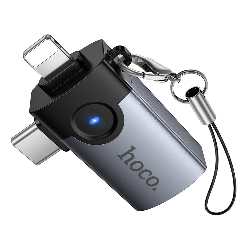 OTG Lightning / USB-C - USB-A HOCO UA46D adapter, Siva