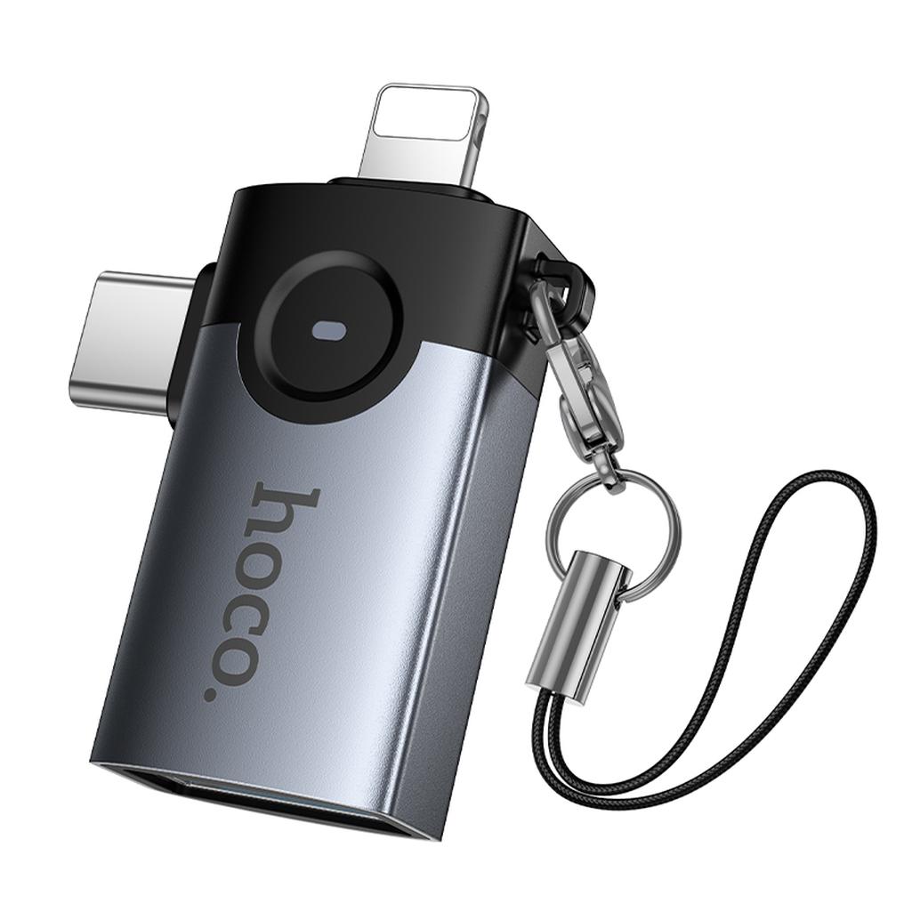 OTG Lightning / USB-C - USB-A HOCO UA46D adapter, Siva