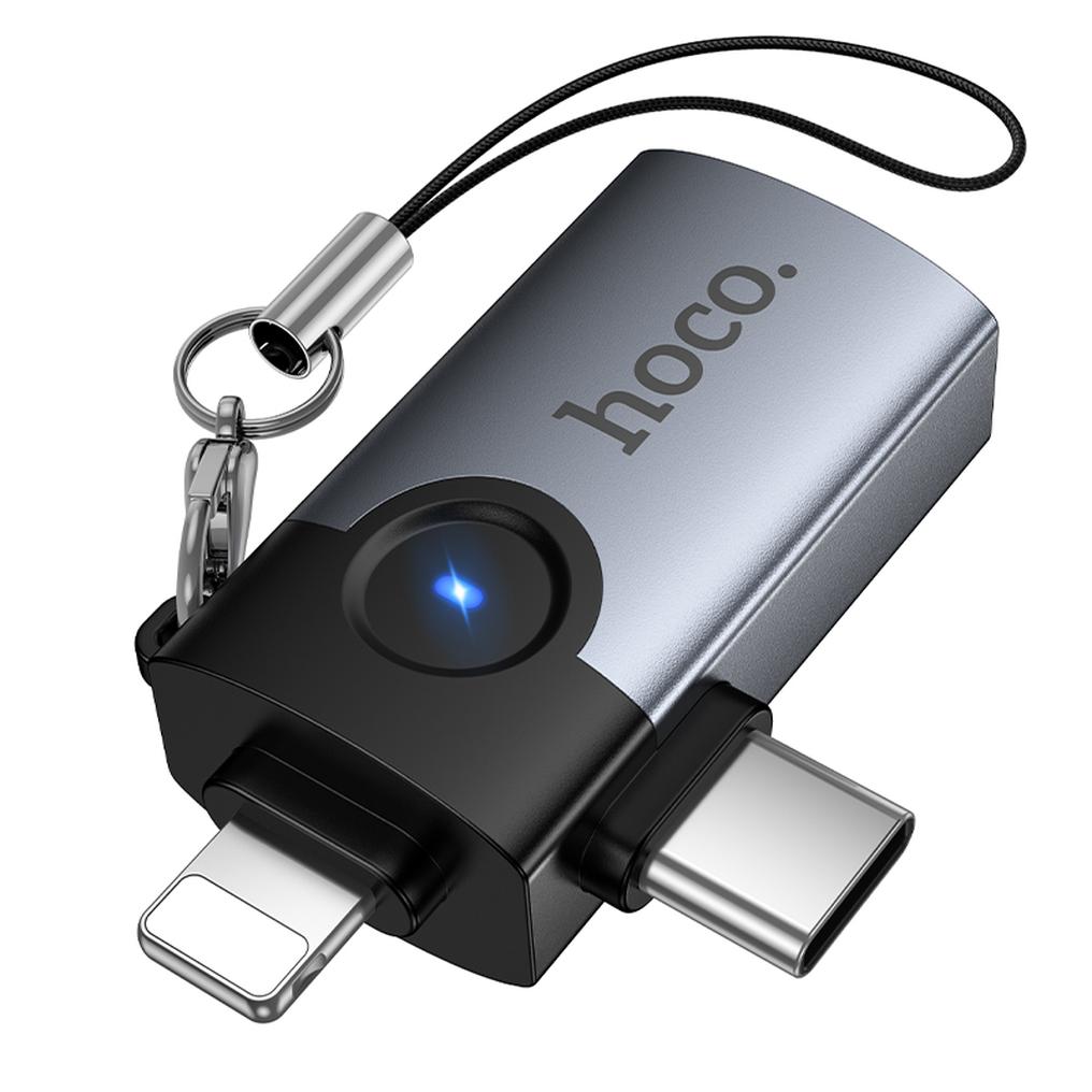 OTG Lightning / USB-C - USB-A HOCO UA46D adapter, Siva