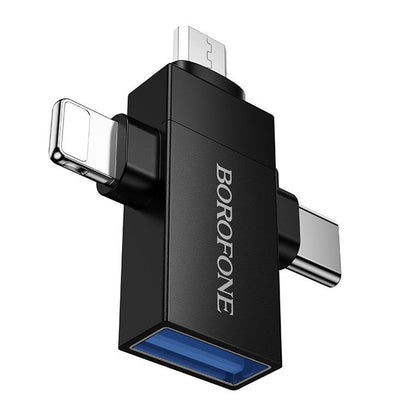 OTG Lightning / microUSB / USB-C - USB-A adapter Borofone BV26D, Crna