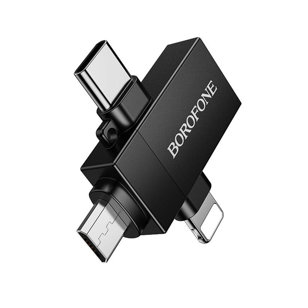 OTG Lightning / microUSB / USB-C - USB-A adapter Borofone BV26D, Crna