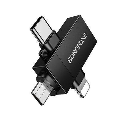 OTG Lightning / microUSB / USB-C - USB-A adapter Borofone BV26D, Crna