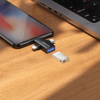 OTG Lightning / microUSB / USB-C - USB-A adapter Borofone BV26D, Crna